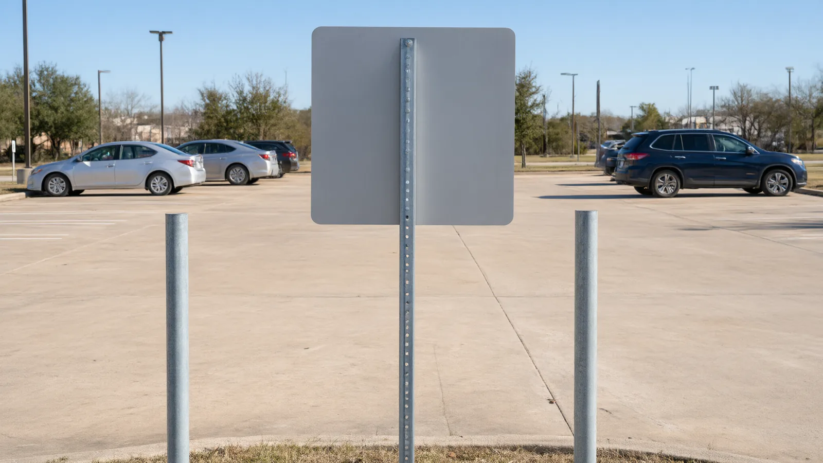 Pole-mounted parking sign at the entrance of a parking lot in Texas